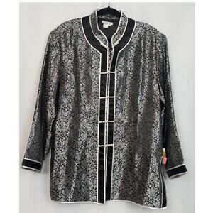 NWT Grace Chuang NY 100% Silk Black Brocade Mandarin Frog Jacket Plus 2XXL